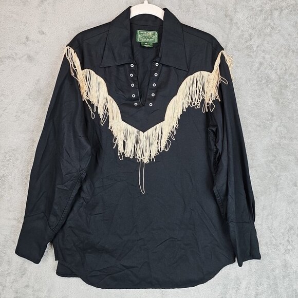 Vintage Ralph Lauren Country Label Shirt Womens M Black Fringed Collared Lace Up